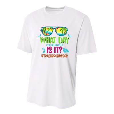 What Day Is It Teacher On Break Summer Vibes Funny Teacher Youth Performance Sprint T-Shirt