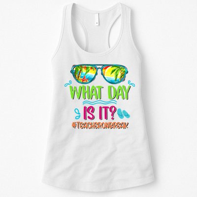What Day Is It Teacher On Break Summer Vibes Funny Teacher Womens Tank Top