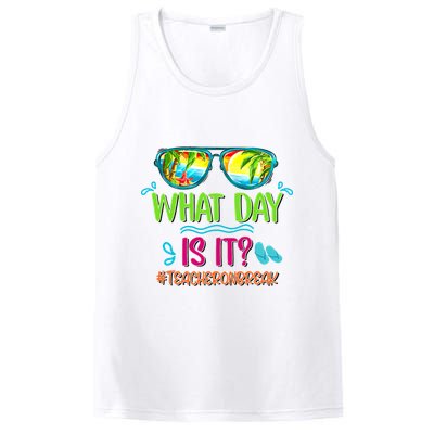 What Day Is It Teacher On Break Summer Vibes Funny Teacher PosiCharge Competitor Tank