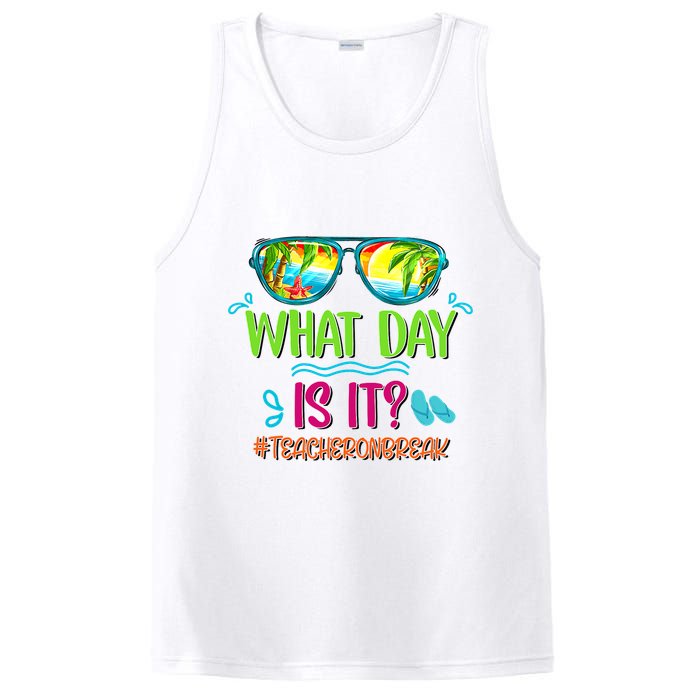 What Day Is It Teacher On Break Summer Vibes Funny Teacher PosiCharge Competitor Tank