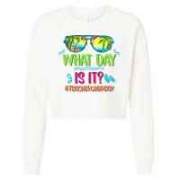 What Day Is It Teacher On Break Summer Vibes Funny Teacher Cropped Pullover Crew