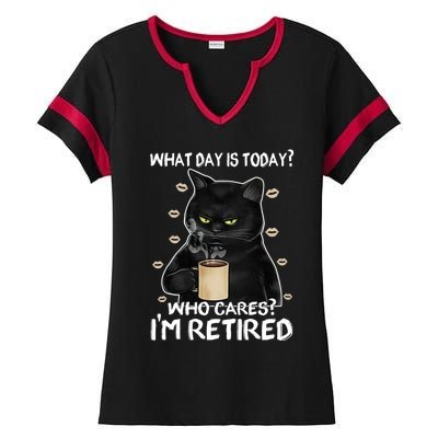 What Day Is Today? Who Cares? I'm Retired Cat Lover Gift Ladies Halftime Notch Neck Tee