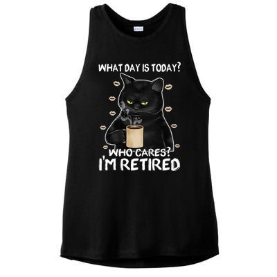 What Day Is Today? Who Cares? I'm Retired Cat Lover Gift Ladies PosiCharge Tri-Blend Wicking Tank