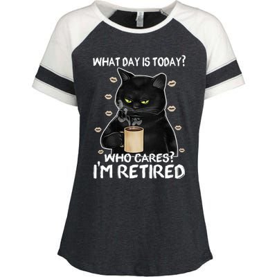 What Day Is Today? Who Cares? I'm Retired Cat Lover Gift Enza Ladies Jersey Colorblock Tee