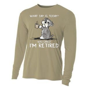 What Day Is Today Who Cares Im Retired Funny Cat Schnauzer Cooling Performance Long Sleeve Crew