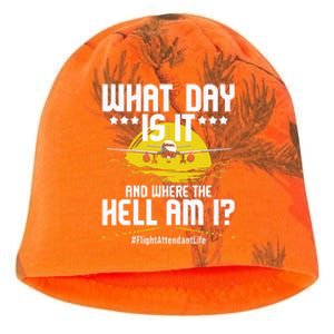 What Day Is It Flight Attendant Life Stewardess Airplane Kati - Camo Knit Beanie