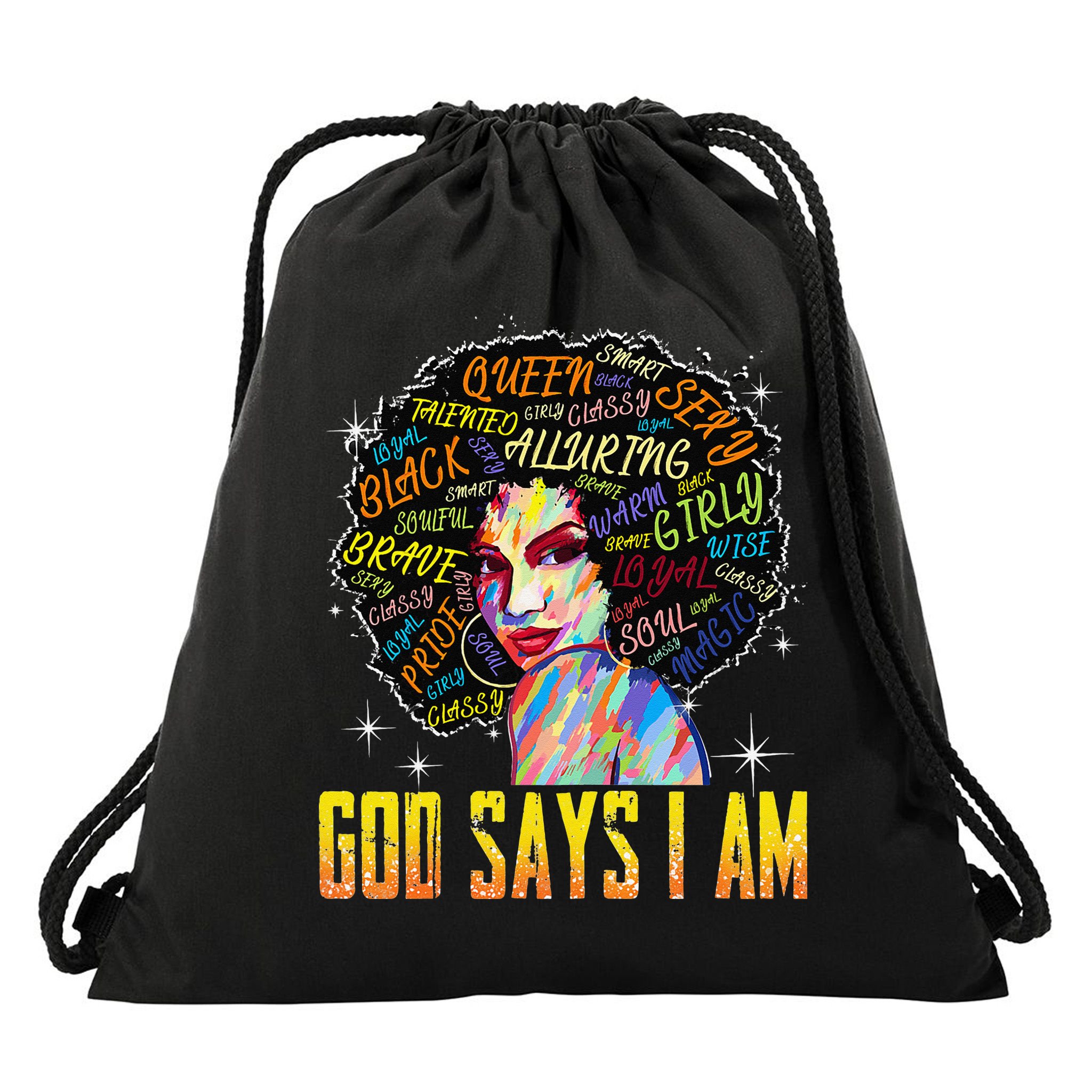 Wo Distressed Juneteenth Black History Awesome God Says I Am Drawstring Bag