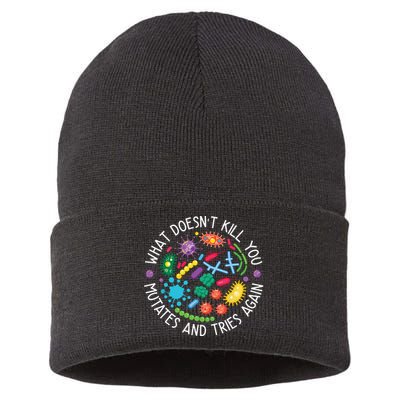 What Doesnt Kill You Mutates And Tries Again Funny Biology Sustainable Knit Beanie