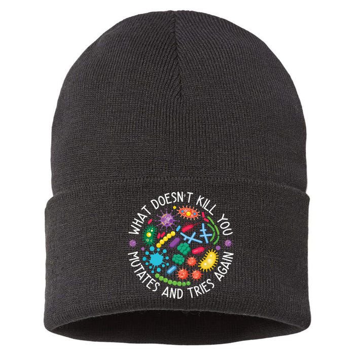What Doesnt Kill You Mutates And Tries Again Funny Biology Sustainable Knit Beanie