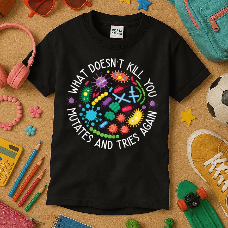 What Doesnt Kill You Mutates And Tries Again Funny Biology Kids T-Shirt