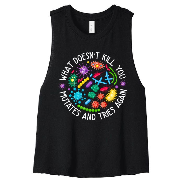 What DoesnT Kill You Mutates And Tries Again Lab Week 2024 Women's Racerback Cropped Tank