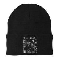 What Doesnt Kill Me Better Start F Running Funny Distressed Knit Cap Winter Beanie
