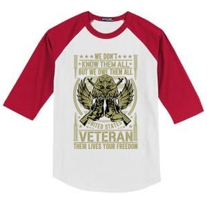 We Dont Know Them All But We Owe Distressed Veteran Gift Kids Colorblock Raglan Jersey