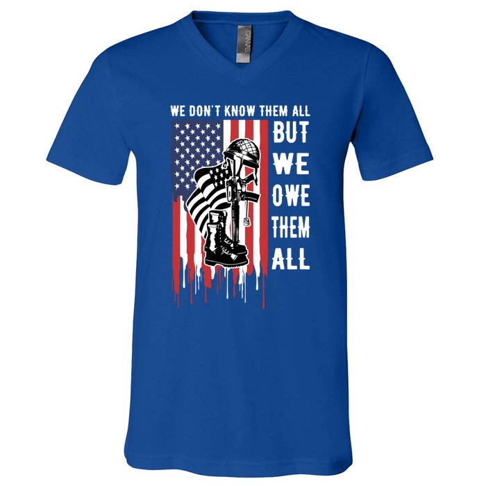 We Dont Know Them All But We Owe Them All Veterans Day Flag Great Gift V-Neck T-Shirt