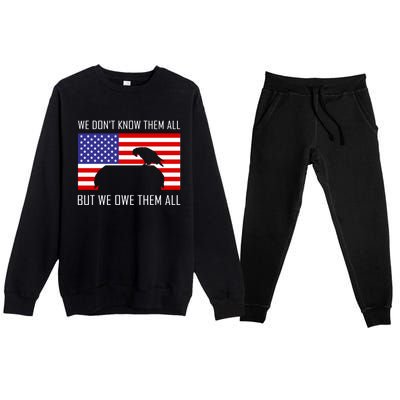 We Dont Know Them All But Owe Them Memorial Day Usa Flag Gift Premium Crewneck Sweatsuit Set