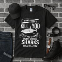 What Doesnt Kill You Makes You Stronger Except Sharks Tall T-Shirt