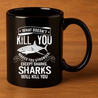 What Doesnt Kill You Makes You Stronger Except Sharks 11oz C Handle Ceramic Mug