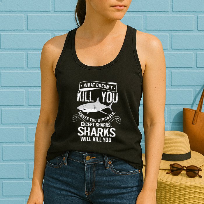 What Doesnt Kill You Makes You Stronger Except Sharks Womens Tank Top