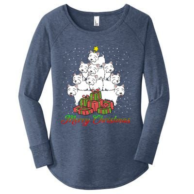 Westie Dog Lover Matching Santa Westie Christmas Tree Meaningful Gift Women's Perfect Tri Tunic Long Sleeve Shirt