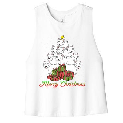 Westie Dog Lover Matching Santa Westie Christmas Tree Meaningful Gift Women's Racerback Cropped Tank