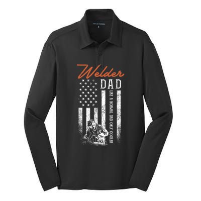 Welder Dad Like A Normal Dad Only Cooler USA Flag Welding Silk Touch Performance Long Sleeve Polo