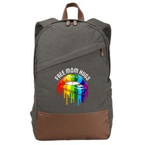 Womens Dripping Lips Rainbow LGBTQ Mother FREE MOM HUGS Cotton Canvas Backpack