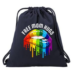 Womens Dripping Lips Rainbow LGBTQ Mother FREE MOM HUGS Drawstring Bag