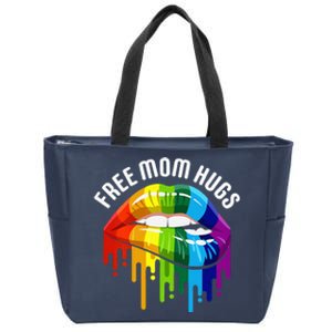 Womens Dripping Lips Rainbow LGBTQ Mother FREE MOM HUGS Zip Tote Bag