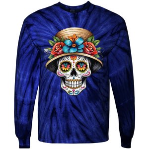 Women De Los Muertos La Catrina Sugar Skull Women Day Of The Dead Tie-Dye Long Sleeve Shirt