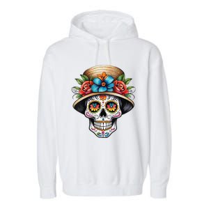 Women De Los Muertos La Catrina Sugar Skull Women Day Of The Dead Garment-Dyed Fleece Hoodie