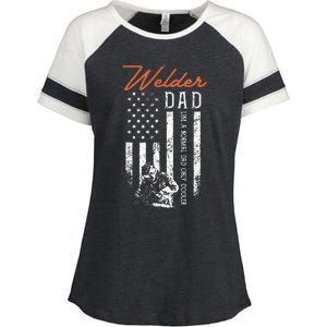 Welder Dad Like A Normal Dad Only Cooler USA Flag Welding Enza Ladies Jersey Colorblock Tee