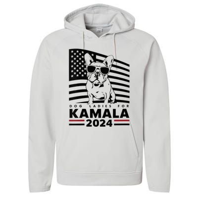 Wo Dog Ladies For Kamala Harris 2024 Funny Election Graphic Vneck Performance Fleece Hoodie