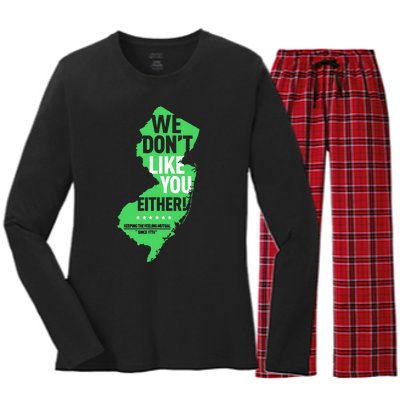 We DonT Like You Either New Jersey New York Rivalry Women's Long Sleeve Flannel Pajama Set 