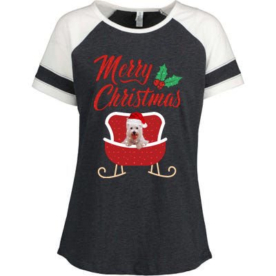 Westie Dog Merry Christmas Design For The Holiday Season! Enza Ladies Jersey Colorblock Tee