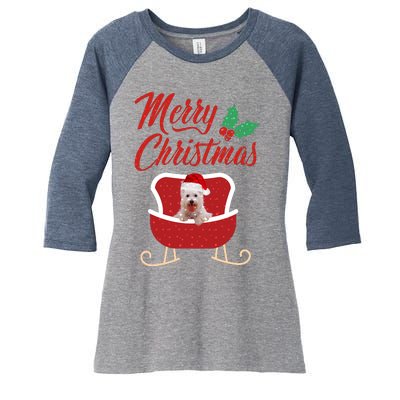 Westie Dog Merry Christmas Design For The Holiday Season! Women's Tri-Blend 3/4-Sleeve Raglan Shirt