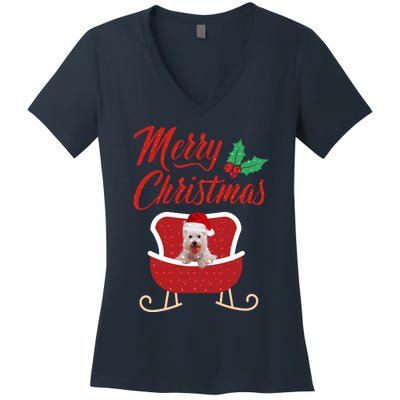 Westie Dog Merry Christmas Design For The Holiday Season! Women's V-Neck T-Shirt