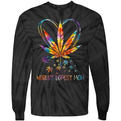 World's Dopest Mom Weed Leaf 420 Funny Mother's Day Tie-Dye Long Sleeve Shirt