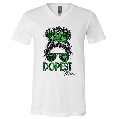 Worlds Dopest Mom Weed 420 Day Cannabis Funny V-Neck T-Shirt