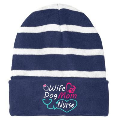 Wife Dog Mom Nurse Happy Nurse Mother Day Striped Beanie with Solid Band