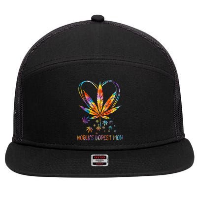 World's Dopest Mom Weed Leaf 420 Funny Mother's Day 7 Panel Mesh Trucker Snapback Hat