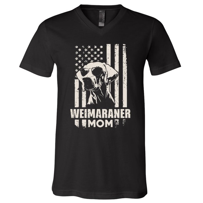 Weimaraner Dog Mom American Pride V-Neck T-Shirt