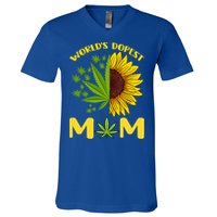 World's Dopest Mom Weed Marijuana Cannabis Weed Mother's Day Cool Gift V-Neck T-Shirt