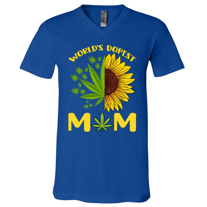 World's Dopest Mom Weed Marijuana Cannabis Weed Mother's Day Cool Gift V-Neck T-Shirt