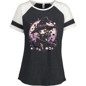 Witchs Delight: Mesmerizing Halloween Graphic Enza Ladies Jersey Colorblock Tee