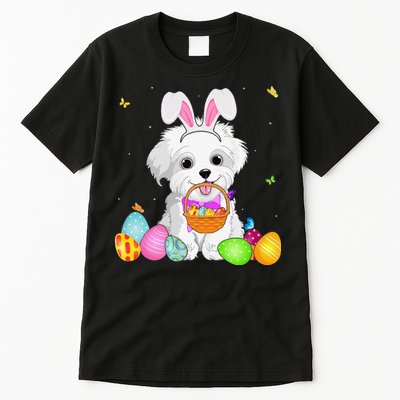 Womens Dog Mom Gift Cute Bunny Maltese Eggs Easter Day Tall T-Shirt
