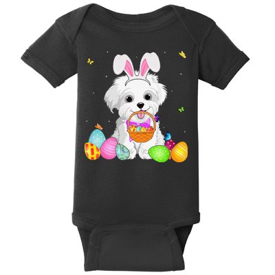 Womens Dog Mom Gift Cute Bunny Maltese Eggs Easter Day Baby Bodysuit