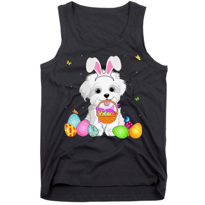 Womens Dog Mom Gift Cute Bunny Maltese Eggs Easter Day Tank Top