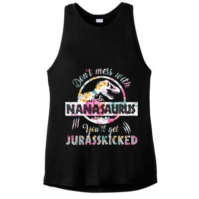 Womens Don't Mess With Nanasaurus You'll Get Jurasskicked Nana Dino Ladies PosiCharge Tri-Blend Wicking Tank