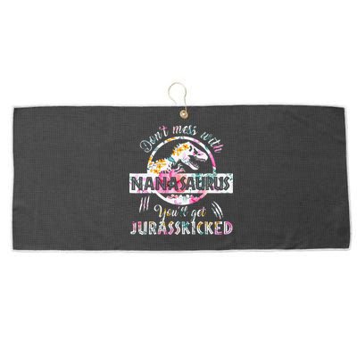 Womens Don't Mess With Nanasaurus You'll Get Jurasskicked Nana Dino Large Microfiber Waffle Golf Towel