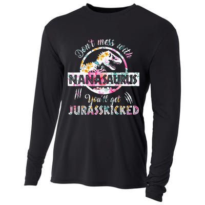 Womens Don't Mess With Nanasaurus You'll Get Jurasskicked Nana Dino Cooling Performance Long Sleeve Crew